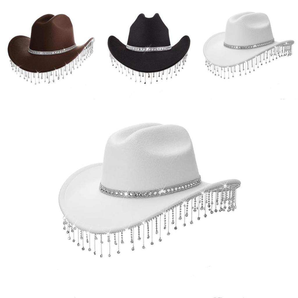 Pink Felt Cowboy Hat With Rhinestone Tassel Decoration For Allseason Sun Protection