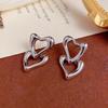 Elegant Metal Hollow Double Heart Dangle Earrings - Unique and Versatile Cold Style Fashion