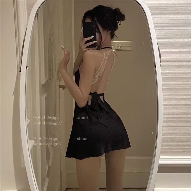 Sex Underwear Sexy Teasing Perspective Lace Short Skirt Large Size Pure Desire Passion Suspender Skirt Home Pajama Set