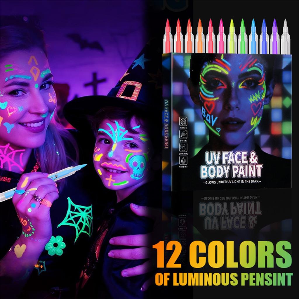 12 Color In The Dark Body And Face Paint Pens  Glow-in-the-dark Acrylic Pens  Creative Pens For Bars And Parties  12*3ml