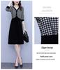 Women's Houndstooth Velvet Patchwork High Waist Midi Dress