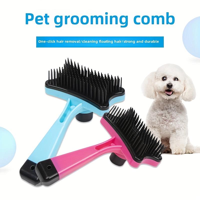 1-Pack Pet Hair Remover Brush for Cats - Ergonomic Handle, One-Click Detangling & Gentle Massage Comb, Blue & Pink Bristles, Easy Hair Removal Tool