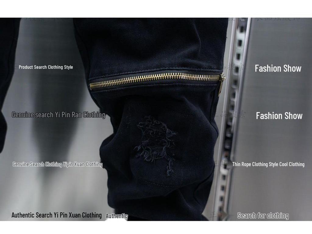 Trendy Men's Spring/Summer Elastic Casual Zipper Ripped Skinny Joggers Harajuku Long Pants