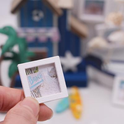 1Set 1:12 Dollhouse Miniature Summer Beach Photo Frame Landscape Mural Wall Decoration Model Decor Toy Doll House Accessories