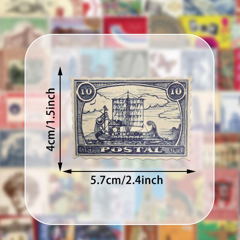 50PCS Vintage Stamp Stickers Aesthetic Postage Stamp Stickers Waterproof Vinyl Decals for Scrapbook Laptop Water Bottle
