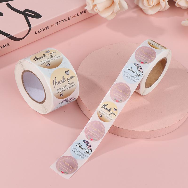 500 Stück/Rolle Danke Floraler Aufkleber Geschenkverpackung Siegel Etikett Scrapbooking Schreibwaren Aufkleberrolle Diy Versiegelungsaufkleber 2,5/3,8 cm