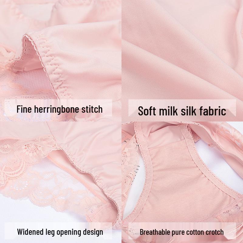 Plus Size Seamless Silk Mid-Waist Lace Panties for Curvy Women