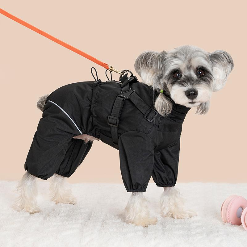 Dog Raincoat with Harness Waterproof Jacket for Small Dogs Adjustable Reflective Dog Rain Overalls Four Legged Raincoat Pet Rain 5