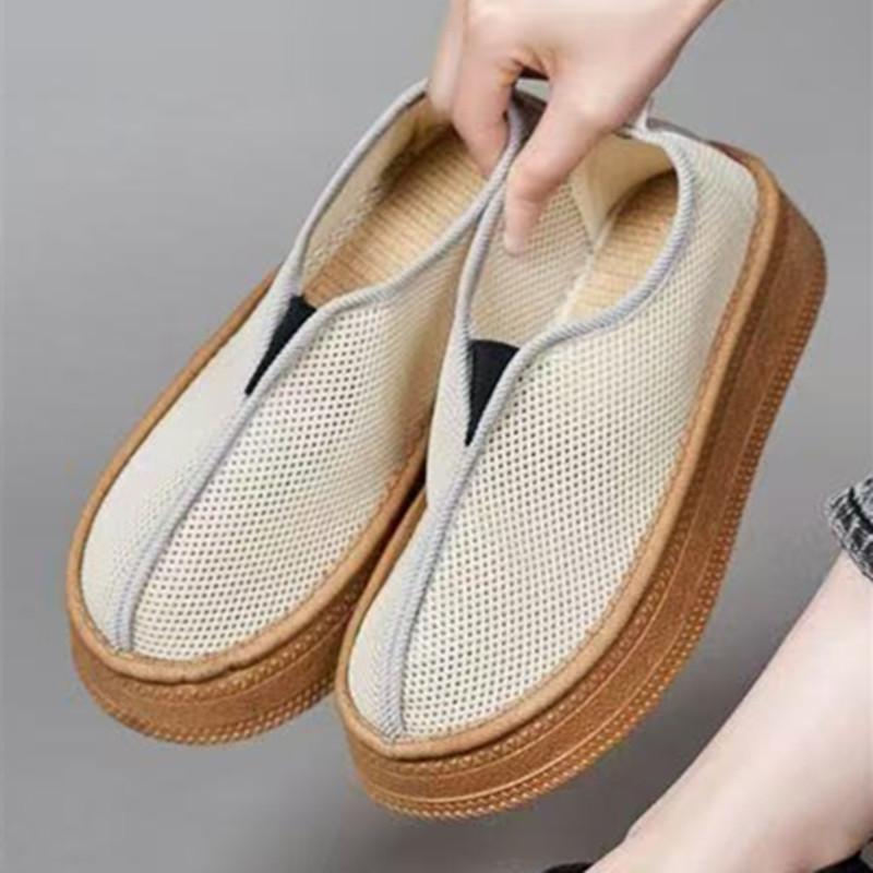 

Fashion Breathable Mesh Flat Platform Sandals Women Lightweight Non-slip Casual Shoes Summer Concise Comfortable Soft Bottom Beach Shoes 42 бежевый