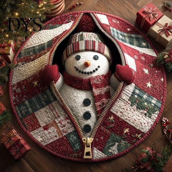 Tapis de zone de vacances Noël Tapis 3D, Tapis rond décoratif à illusion Tapis optique Tapis de sol, Festif pour la décoration intérieure de la maison Salon Doux Confortable