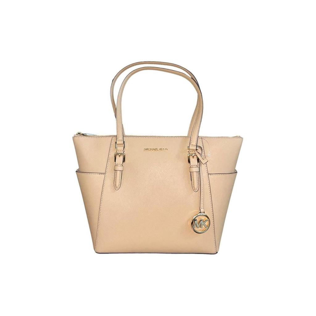 Michael Kors Mk Charlotte Logo Zip Closure Saffiano Leather Tote Bag Women Tote Beige 35T0GCFT7L-CAMEL