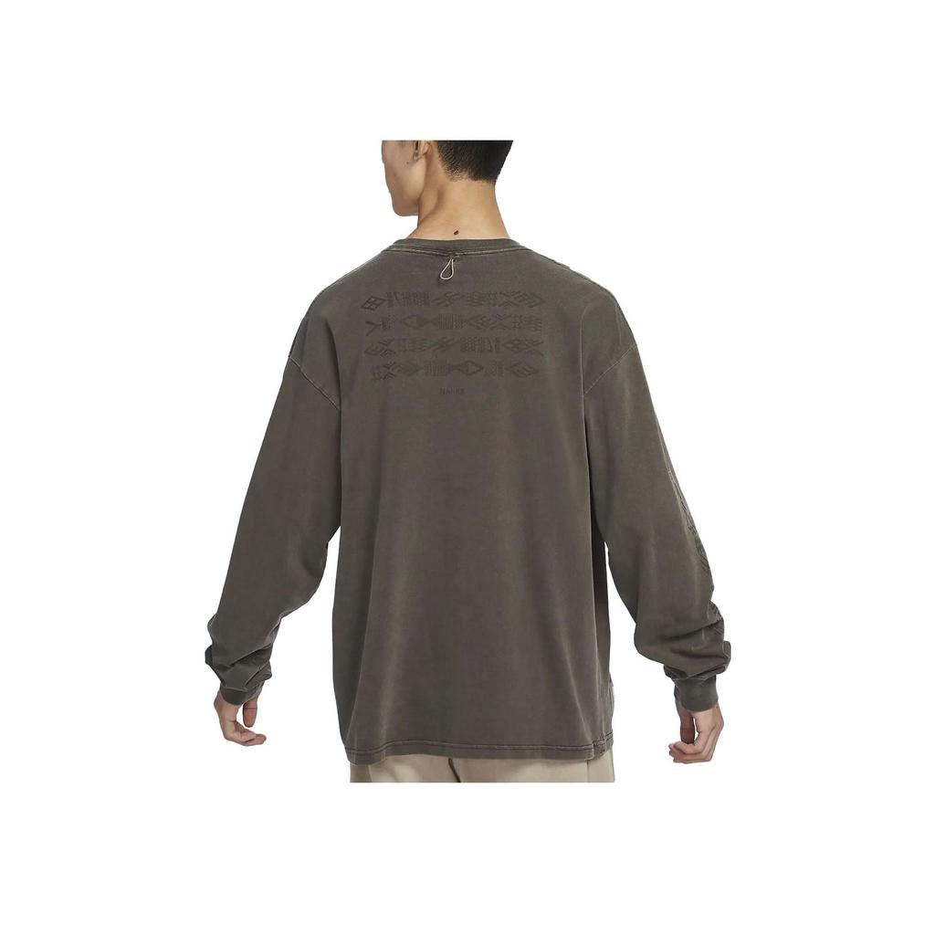 Nike Logo Print Crew Neck Pullover Loose Long Sleeve T-Shirt Men Tops Dark-Brown DZ5220-213