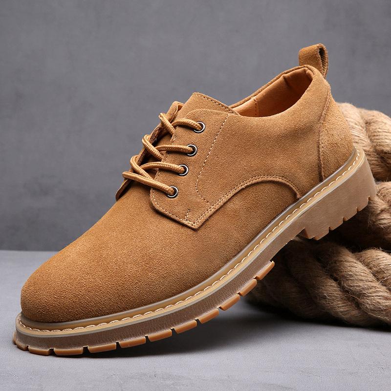 Autumn and Winter Leather Shoes Men's Versatile Casual Shoes Trendy British Tooling Shoes Beef Tendon Big Head Suede Men's Shoes