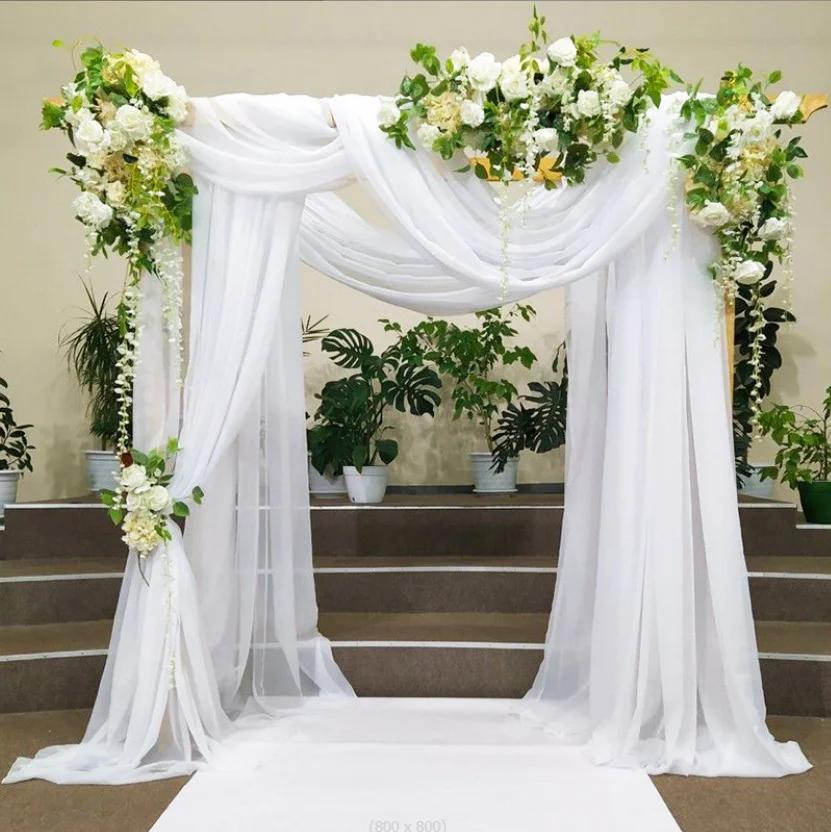 Sheer Chiffon Tulle Draping Fabric for Wedding Arch Backdrop, 3 Sets of Ceremony Party Curtain Decor and Home Drapery Supplies
