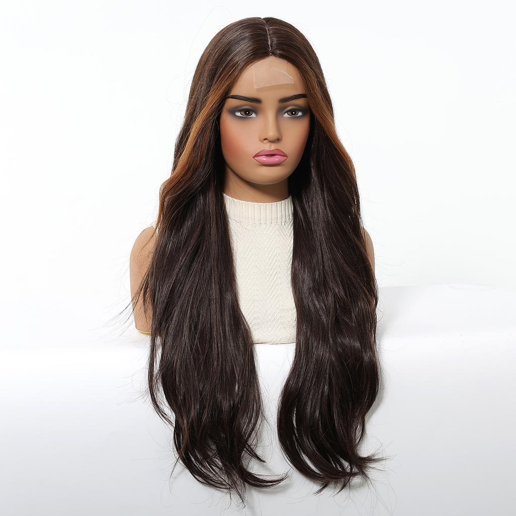 Brown Highlights Synthetic Wigs Hairline Lace Frontal Wave Layered Wigs for Women Ladies Daily Use Natural Wigs Heat Resistant