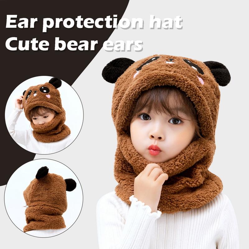 Children Cartoon Cute Bear Rabbit Hat Scarf Girls Boys Winter Soft Thicken Scarves Beanie Double Warm Fleece Kids Hats