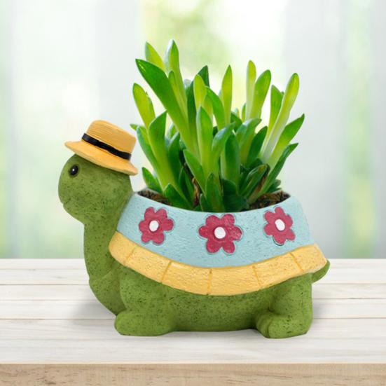 Turtle Plant Pot Decoration High Durability Waterproof Cartoon Cute Turtle Animal Succulents Holder Resin Flower Pot
