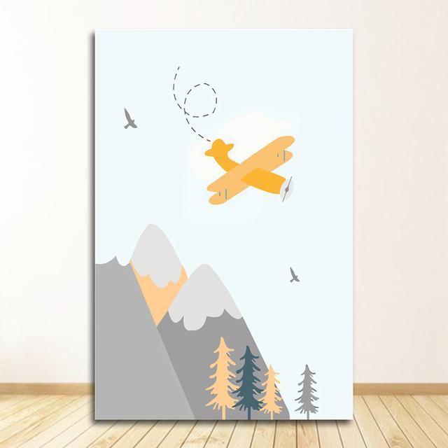 Art Canvas Painting Nordic Kid Room Decoration Picture Adventure Quote Nursery Child Poster Cartoon Mountain Airplane Print Wall