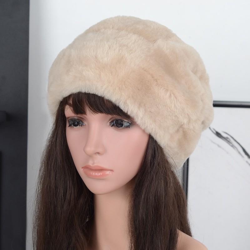 Favorable Price Premium Real Sheepskin Shearling Beret, Handmade Luxury Fur Hat for Women, Winter Warm Genuine Leather Beret