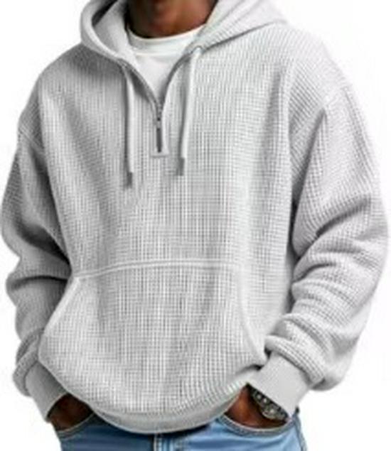 2025 Spring/Autumn Men's Half-Zip Hooded Solid Sweatshirt - Custom Logo Option, Long Sleeve, Casual Style.