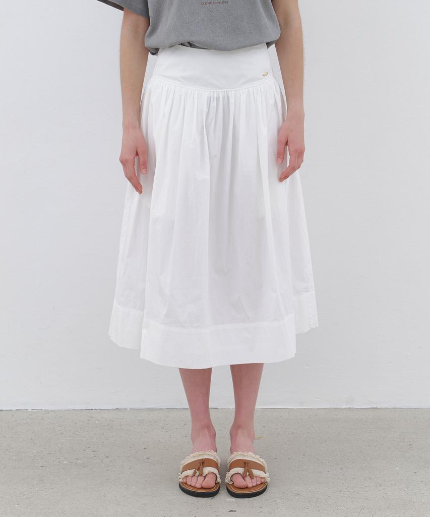 CLUNY Muse Shirring Flare Long Skirt - White