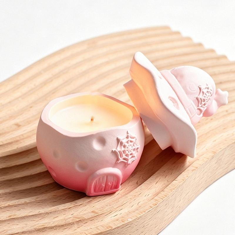 Witch Hat Silicone Candle Container Mould with Lid for Resin Casting, Mushroom House Silicone Mould for Halloween Decoration Storage Box Jewelry