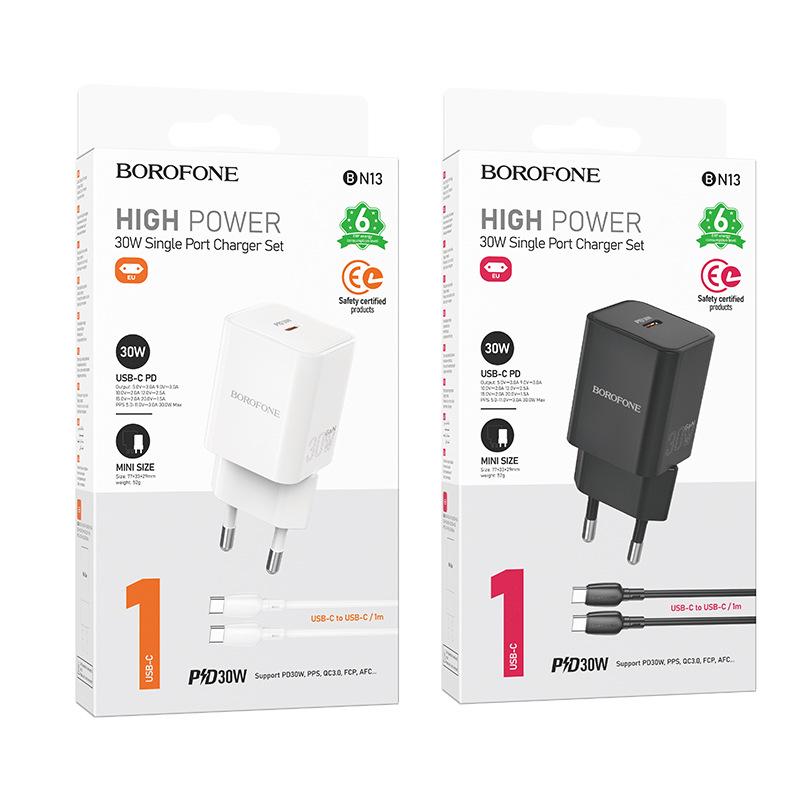 

BOROFONE BN13 PD30W EU Certified Charger for Type-C Apple 15 Fast Charging Type-C to Type-C Set [PD30W] білий