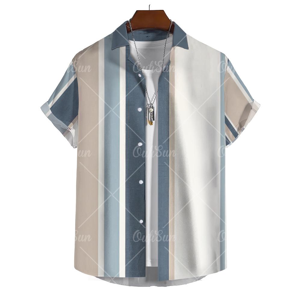 Hawaiian Men's Striped Shirts For Blouse Men Camisa Social Short Sleeve Casual Top Oversized Gym Clothing Fashion Male Vintage