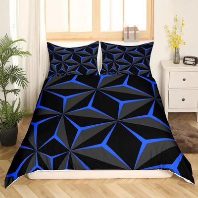 Neon Waben Bettbezug King Queen Geometrisches Stereoskopisches Thema Teenager Jungen Bettwäscheset, Geometrie Blaupause Bettdeckenbezug