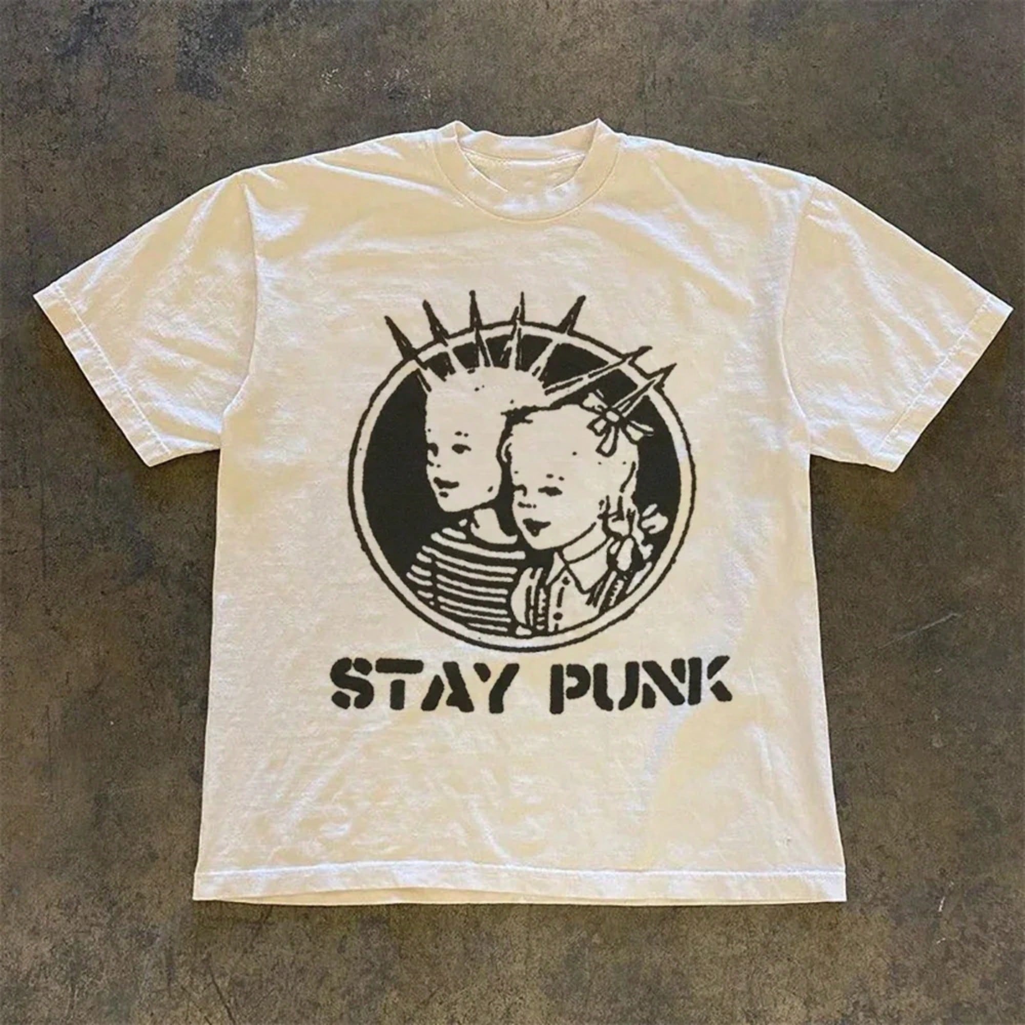 

Stay Punk Retro Printed Letter T-Shirt Cartoon Pattern Summer Street Style T-Shirt Fun Casual Men Women s O-Neck Loose T-Shirt 4XL