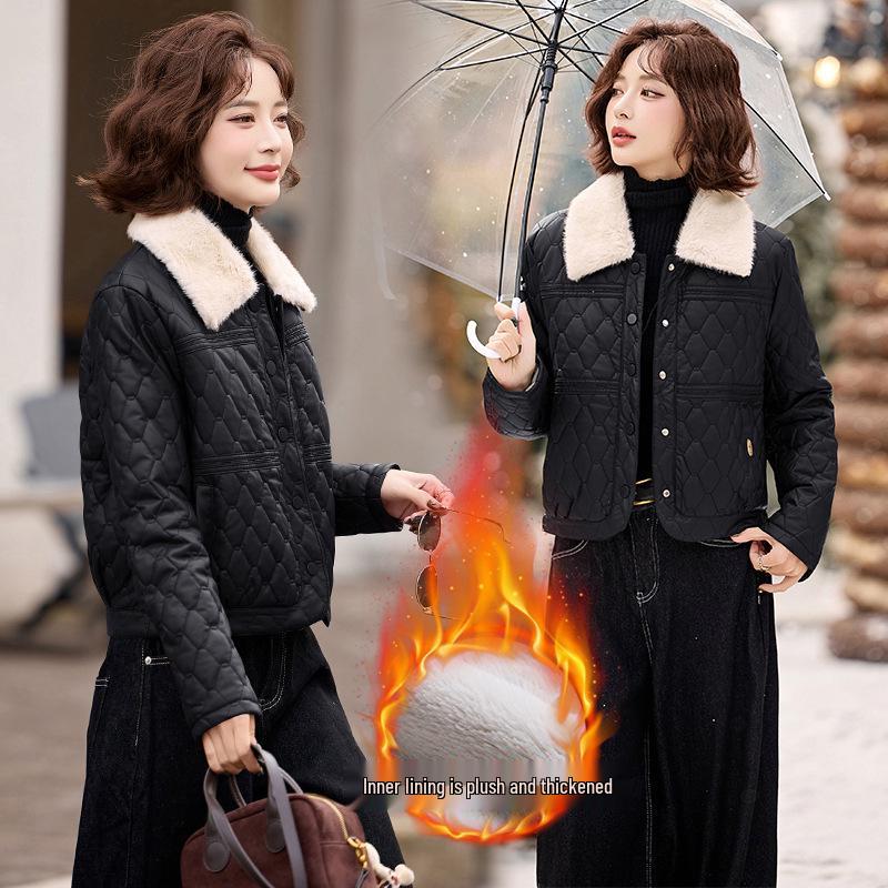 

Женская мотоциклетная куртка из ПУ кожи на флисовой подкладке с меховым воротником, осенне-зимний стиль ZH1158 XL (60-65 kg) чёрный