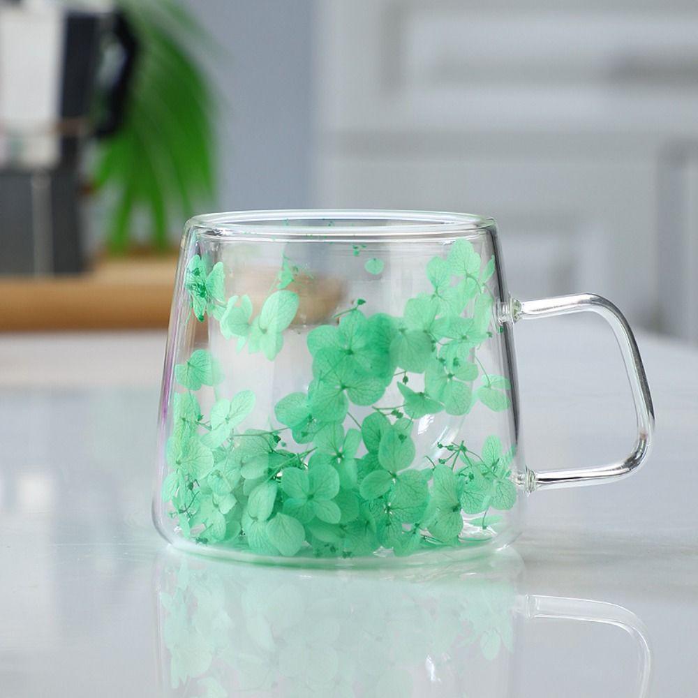 Coffee Tea Cup Double Wall Mug Milk Mug Clear Glass Cup Creative Dried Flower Glass Cup  Restaurant