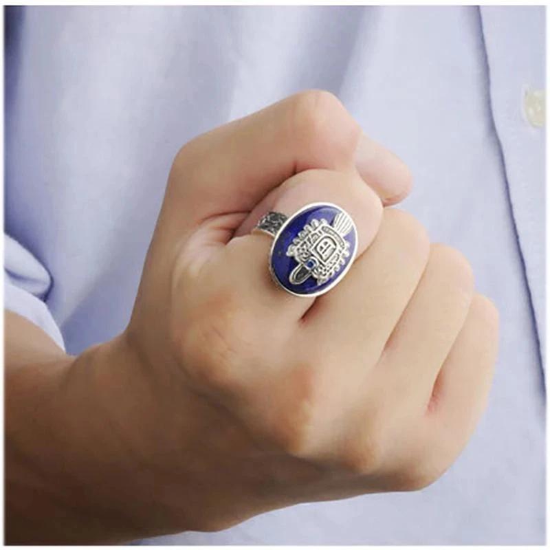 The Vampire Diaries Rings Silver Damon Salvatore Ring Men's With Lapis Lazuli Natural Stone Jewelry
