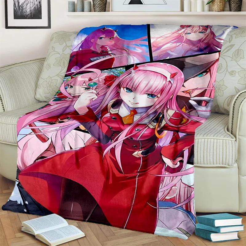 DARLING in The FRANXX Cartoon Zero Two Sexy dívčí deka, měkká přikrývka pro domácí ložnici Pohovka Pikniková deka pro děti