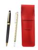 Slim Leather Pen Case In Slide Measuring Stick and Neo Ballpoint Pen Set In Black Red, D-600 (ASR-708W-600B-B)