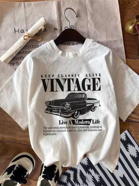 Cross-border European and American trend T-shirt men s car top short-sleeved street women s T-shirt women s breathable men s short-sleeved T-shirt S белый