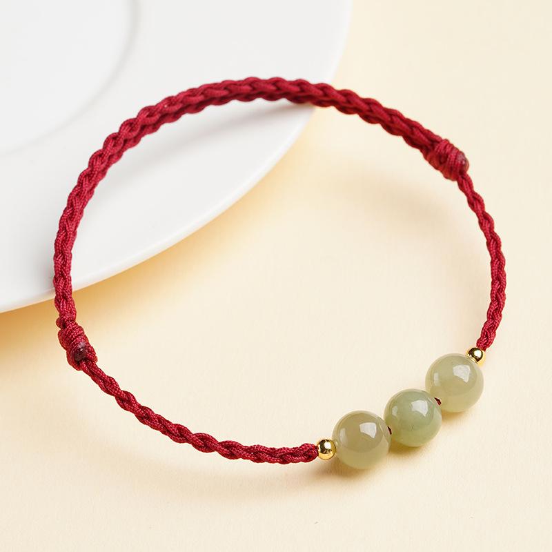 Natural Qingshui Hetian Jade Bracelet with Red Cord, Handmade Woven Simple Couple's Bracelet for Men and Women