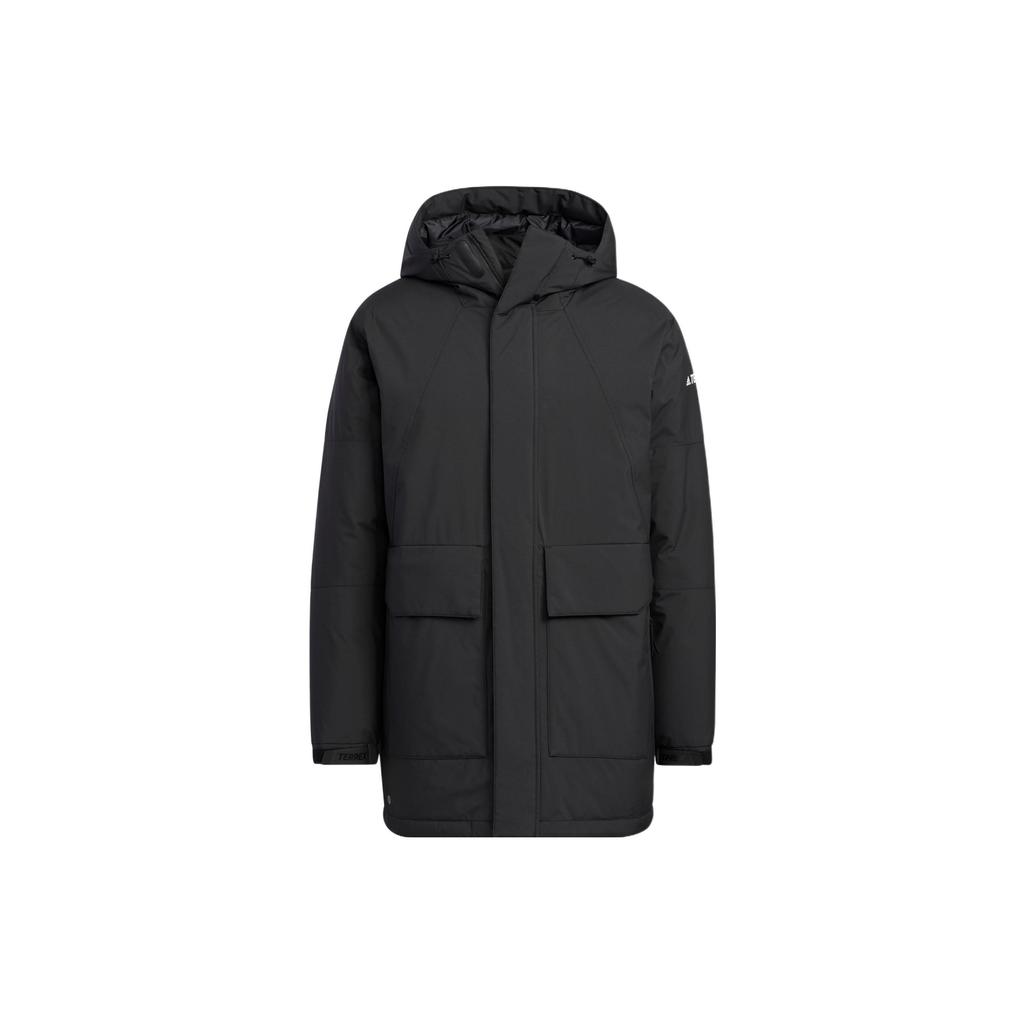 Adidas Terrex Mid Down Hooded Jacket With Contrast Shoulder Logo Print Men Jackets Black HM9713