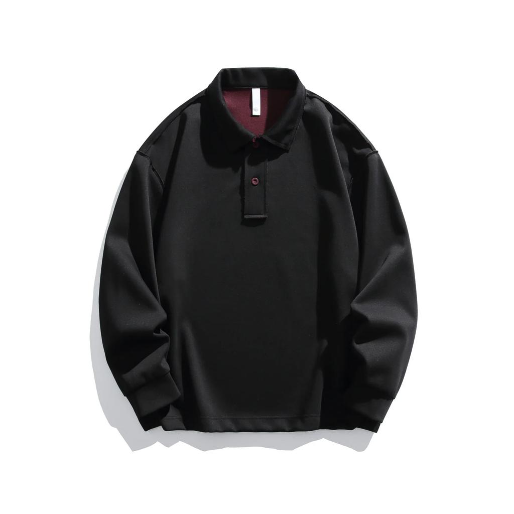 2026 Spring Men Loose Cotton Polo Shirt American Men Button Design Hoodies Man Turn-Down Collar Pullover Casual Unisex Uniform