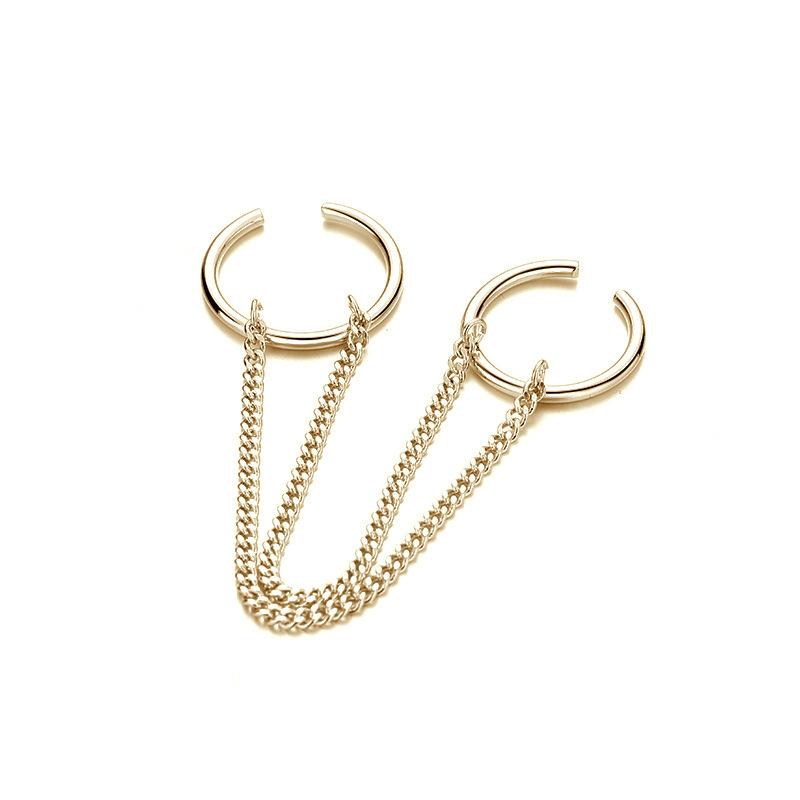 

Fashion Finger Ring Bracelet for Men & Women Adjustable Open Band Ring with Connecting Chain Trendy Hip Hop Street Style Zircon