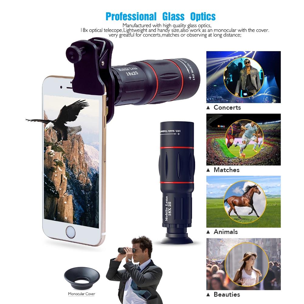 Telescope Telephoto Lens 18X Zoom lens with Tripod Monocular Mobile Phone camera Lens for Hunting Scope Sports Outdoor Camping