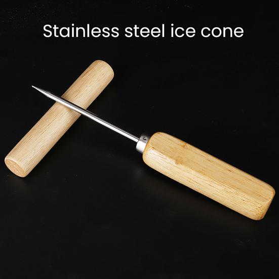 Ice Picks Stainless Steel Ice Cone with Wooden Handle Manual Ice Modeler Ice Crusher Tool for Ice Sculptures Mixing And Chiseling