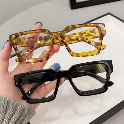 Texture Thick Edge Square Frame Anti Blue Light Glasses Street Wear Flat Mirror European American Style