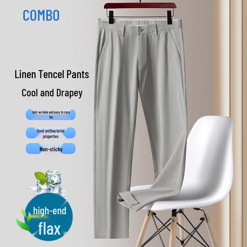 Kangbo Men s Linen Blend Straight-Leg Business Casual Pants 36