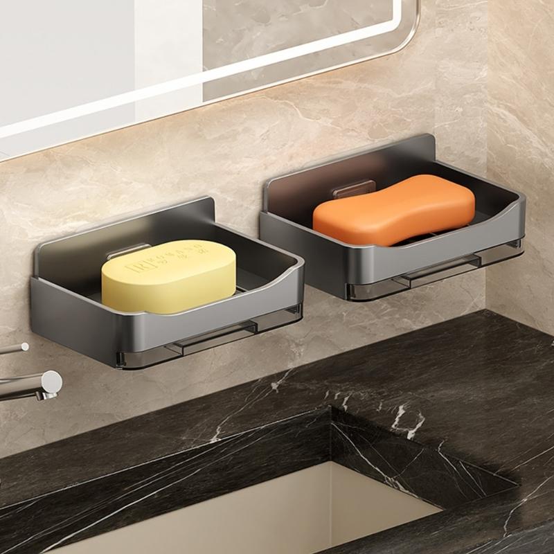 2PCS Wall Mounted Soap Dish Holder With Drainage Holes Nondrill Design For Shower Kitchen Bathroom Soap Storage Holder