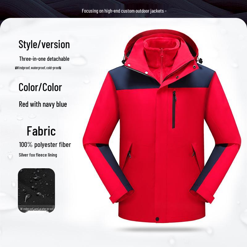 Men's Custom Three-in-One Mountain Climbing Suit for Autumn/Winter with Velvet and Logo Print