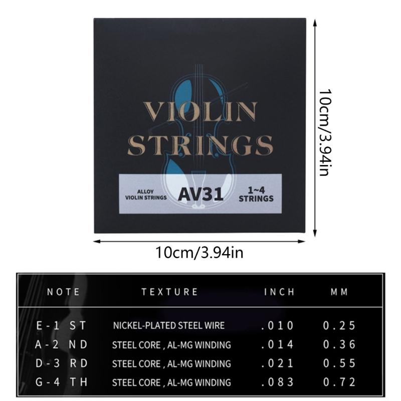 Set of 4 Durable & Melodious Violin Strings for 4/4 3/4 Violins Copper Alloy Material,Stable Tone and Easy Installation