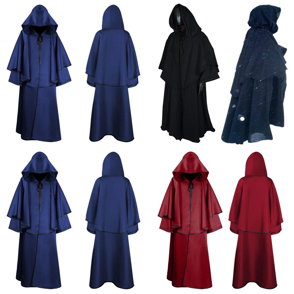 Medieval Wizard Hooded Robe Cloak For Halloween Role Play