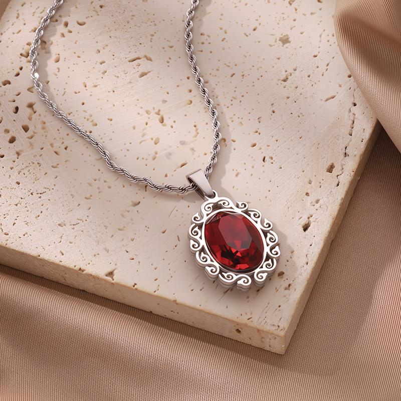 European & American Fashion Exquisite Titanium Steel Necklace with Colorful Zircon & Geometric Pendant for Women