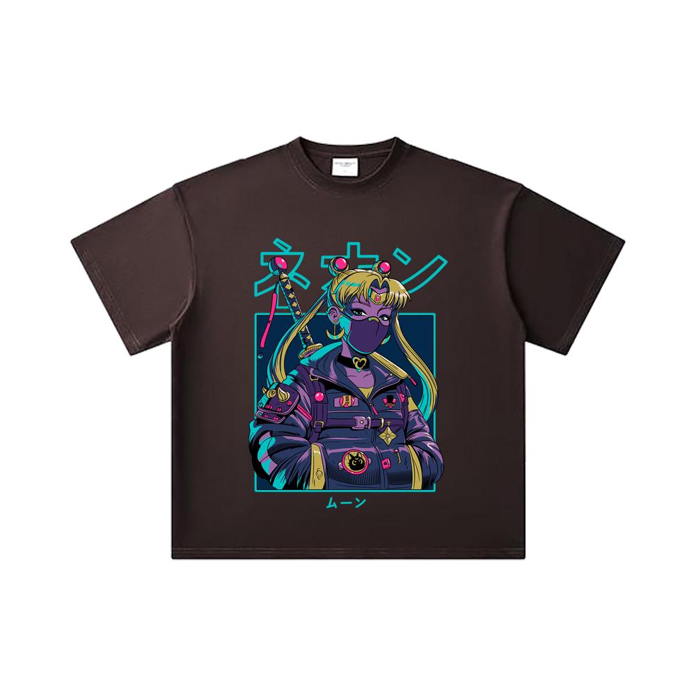 260 GSM Double Yarn 32 Count 100% Cotton Sailor Moon V11 Cyberpunk Print Unisex Heavy Cotton T Shirt
